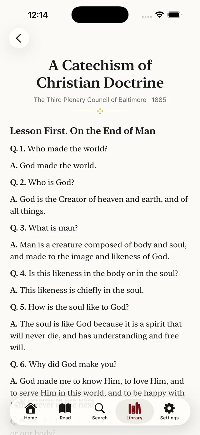 A Catechism of Christian Doctrine, open at its first lesson
